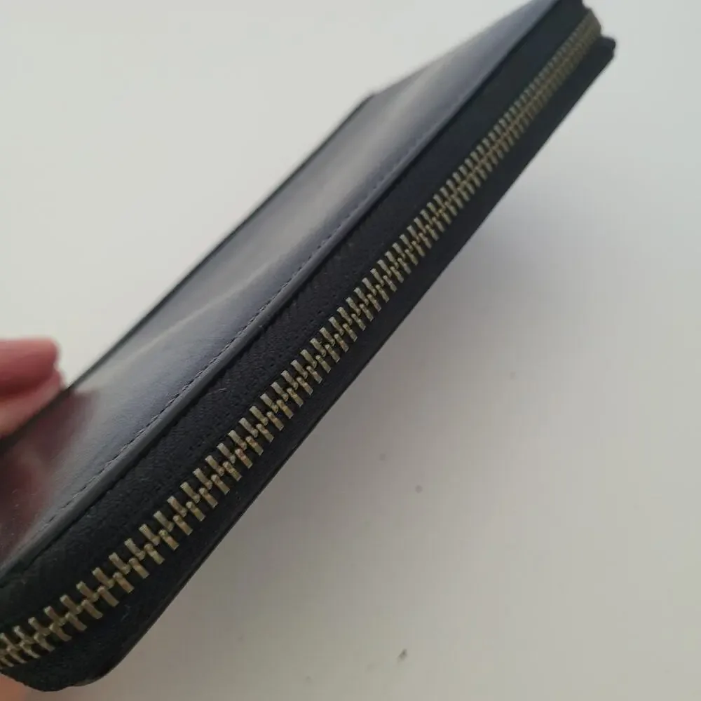 Serratura Smooth Leather Wallet Solid Black Zip Around Large Organizer Timeless